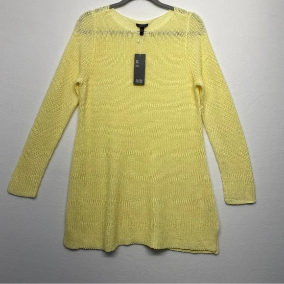 NWT Eileen Fisher Chunky Knit Heavy Linen Sweater Tunic Yellow Medium - Picture 1 of 6